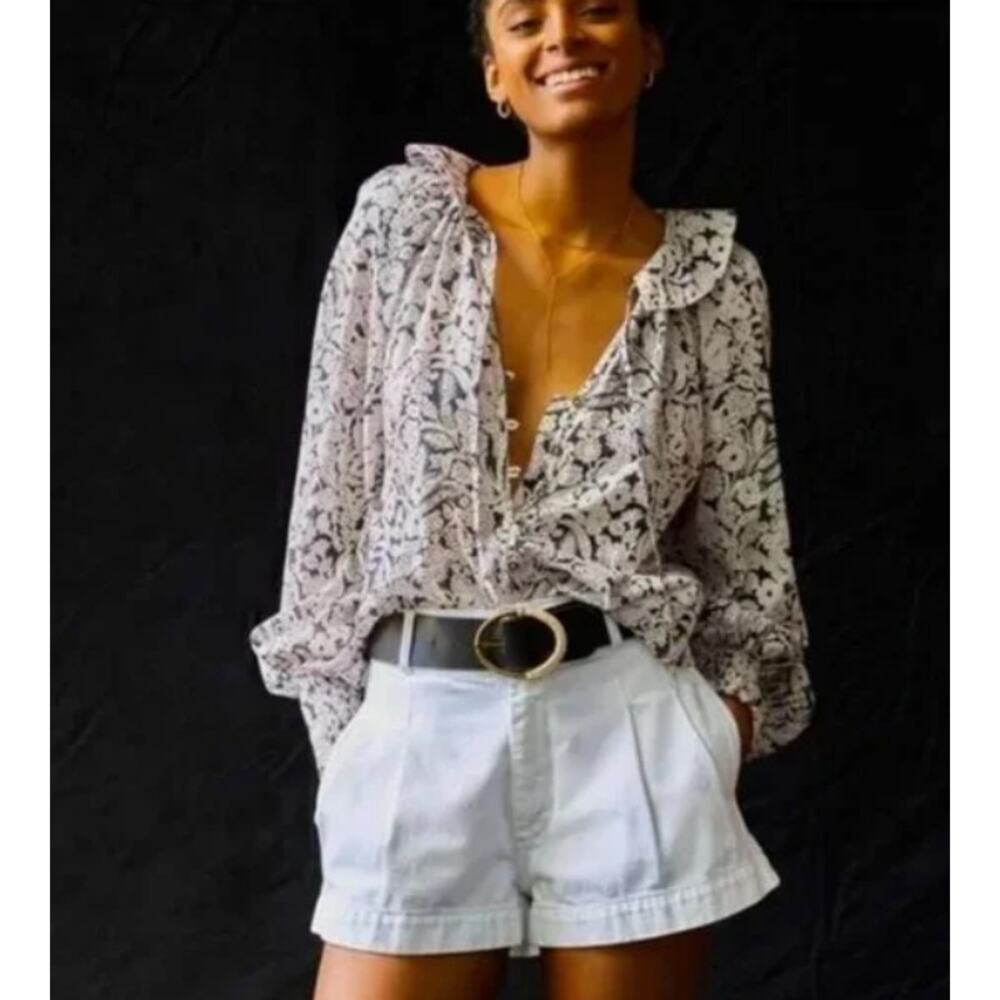 Anthropologie‎ Floral Peasant Top Women’s XXS Ruffle Collar Boho Long Sleeve